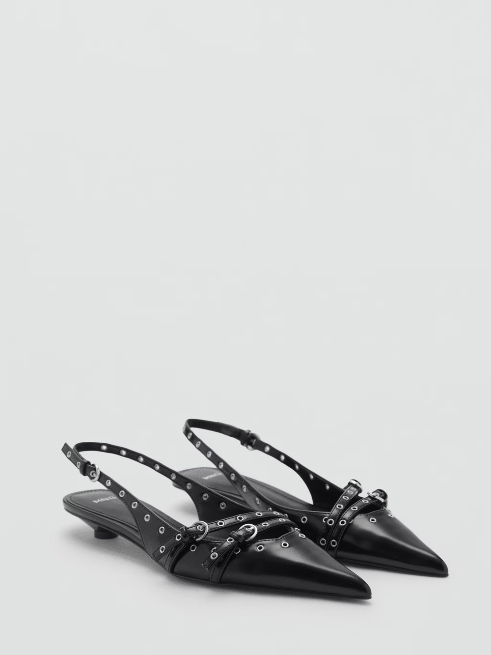 NWT Mango Black Pointed Slingback Flats with Stud Details 39/8.5